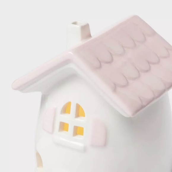 Light Up Ceramic Mushroom Easter House Pink & 10pc Bunny Figurine Set - Spritz - Picture 2 of 6